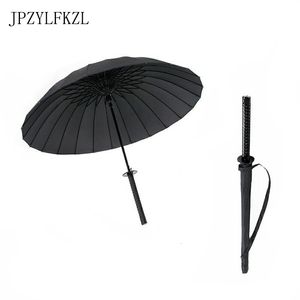 Umbrellas Fashion black Japanese samurai umbrella long handle creative personality men's fiber bone semiautomatic 16 or 24 ribs 230920