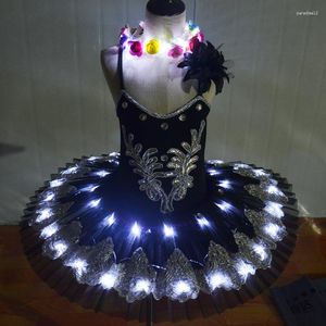 Stage Wear Children Ballet Dance Costumes Adult Female Swan Lake Tutu Pancake Dress LED Light Jumpsuit Primary School H650