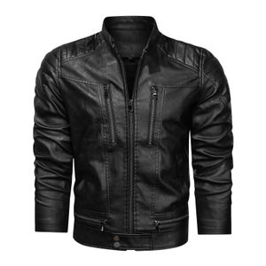 Мужская кожаная мотобайкерская куртка из искусственной кожи, осенне-зимняя куртка, мужская куртка с воротником-стойкой, тонкая модная мотоциклетная повседневная куртка из искусственной кожи 230921