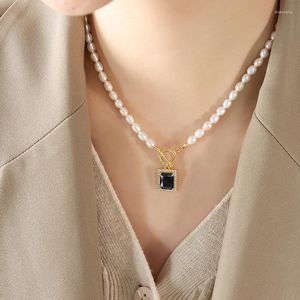 Hänghalsband Vintage Style Simple Pearl Chain Necklace For Women Luxury Wedding Love Black Zircon Fashion Jewelry Present Partihandel