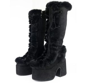 Размер 43 бренд Goth Platform Chunky High Heels Fur Short Plush Women039S Boots Cosplay Winter Styly Punk Snowboots обувь женщина 4844545