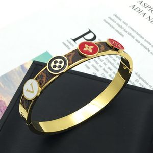 Luxury Design White Black Red Clover Bangle Bracelet No Fading Gold Plated Women Gift Stainless Steel Jewelry
