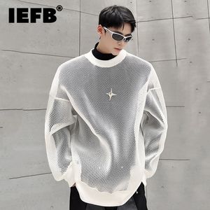 Herrtröjor tröjor iefb mörkkläder ihåligt ut mesh design långärmad män tröja höst koreansk mode långärmad manlig topps 9A4936 230921