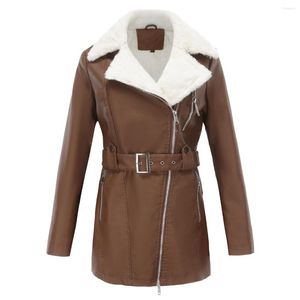 Skórzane kurtki zimowe dla kobiet 2023 Faux zimny płaszcz czarny niebieski kawa Brown Abrigo Majer Invierno Manteau Femme Hiver