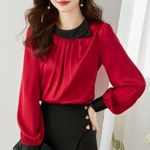 Kvinnors blusar eleganta långärmade skjortor Fashion Loose Chiffon Blue Casual Red White Female Clothing High Quality Tops Blusas 25417