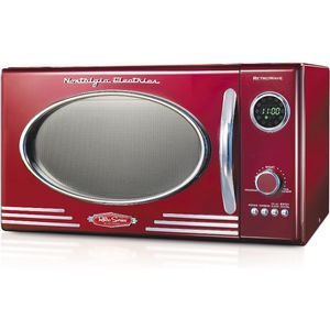 Retro Countertop Microwave Oven, 0.9 Cu. Ft. 800-Watts with LED Digital Display, Child Lock, Easy Clean Interior, Red RTOV Hog