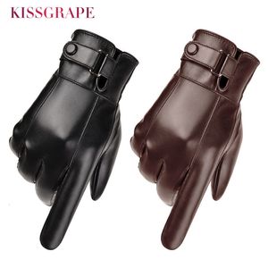 Five Fingers Gloves Men's Winter Warm Fashion Waterproof Men Faux Leather Driving Thin for Touch Screen Brown Guantes 230921