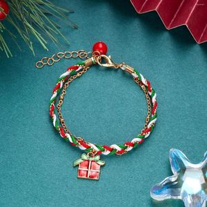 Link Bracelets Christmas Three Color Braided Rope Woven Bracelet For Women Oil Dripping Snowflake Pendant Trendy Friendship Jewelry