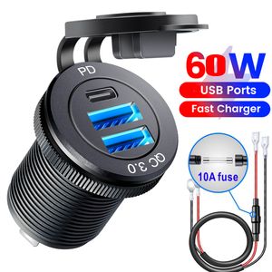 Chargers 12 V Plug Tomada USB Automotiva Sanda Socket PD Type C i QC3.0 USB Adapter portu do samochodów Motorcytar