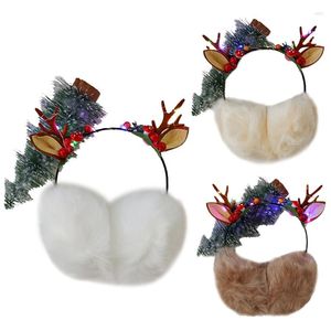 Berretti Paraorecchie in peluche Scalda orecchie a LED per bambini Cuffie in pile Paraorecchie con corna di cervo Fuzzy