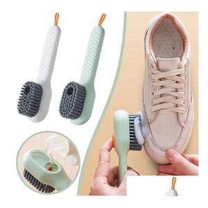 Spazzole per pulizia Spazzola per scarpe multifunzione Soft Matic Liquido Manico lungo Sapone per vestiti con gancio Strumento pulito Consegna a goccia Giardino domestico Hous Dhuvs