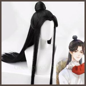 Articoli per feste Anime Tian Guan Ci Fu Cosplay Xie Lian Parrucca Rimovibile Bun Heaven Benedizione ufficiale Cinese Antico Nero Capelli lunghi lisci