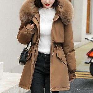 Kvinnorjackor Kvinnor Parka Fashion Long Coat Wool Liner Hooded Parkas 2023 Winter Jacket Slim With Päls krage Varma snökläder vadderade kläder