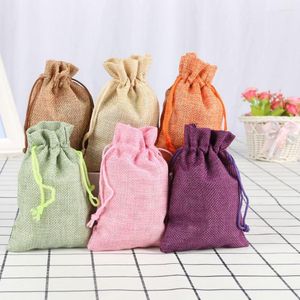 Present Wrap Marry Christmas Bags Bundle Liten Linen Cotton Drawstring Pocket Candy Jewelry Packaging Pouch Favors Year 13x18cm