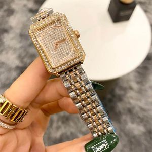 Brand Watch Women Girl Crystal Rectangle Style Metal Steel Band Quartz Good Quality Wrist Watches CH443289