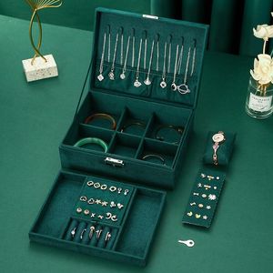 Caixas de jóias 1 pcs caixa de armazenamento duplo mulheres luxo estilo vintage relógios organizando veludo exterior com grande capacidade pentagonal 230920