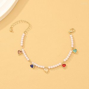 Link Bracelets Romantic Pearls Crystal Beads For Women Bridal Heart Charms Statement Wedding Party Jewelry Gift Pulseras