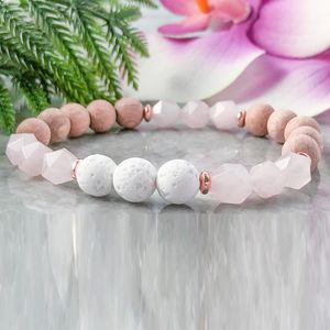 MG1100 Bracciale in pietra lavica con quarzo rosa tagliato Bracciale con perline in palissandro naturale Bracciale con diffusore di olio essenziale Bracciale energetico Aromaterapia319a