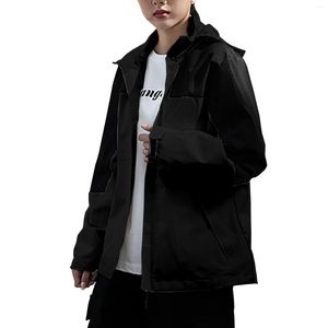 Jaquetas femininas outono e inverno sólido contraste retalhos à prova de vento à prova de chuva outono colete ll feminino casual anorak jaqueta com capuz