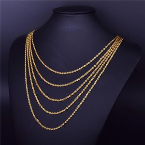 Men's Hip Hop Rapper's Chain 3mm 18 20 24 30 Gold Silver Color Stainless steel Rope Link Necklac341I