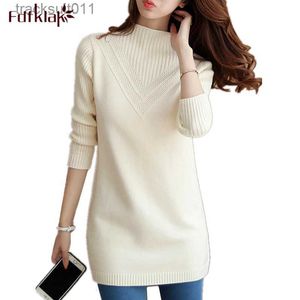 Women's Sweaters Fdfklak Spring Autumn New Turtleneck Sweater Women Korean Loose Medium Long Thick Knit Top Pullover Bottoming Sweaters Pull L230921