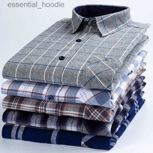 Men's Dress Shirts Men's Fashion 100% Cotton Thick Brushed Flannel Shirts Single Patch Pocket Long Sleeve Standard-fit Plaid Checkered Casual Shirt L230921