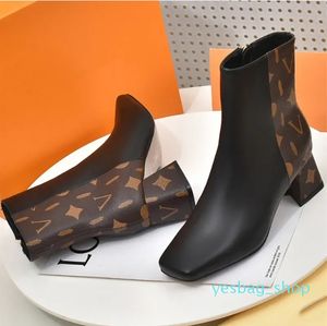 Mulheres designer botas de couro genuíno tornozelo botas dedo do pé quadrado shake boot sapatos vestido senhoras sapato de luxo med saltos zíper lateral botas
