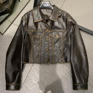 Women's Leather Vintage Jacket Lady Real Coat Women Genuine Cloth