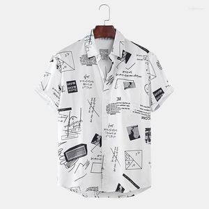 Men's Casual Shirts Hawaiian Mens Funny Abstract Cartoon Slogan Chest Pocket Short Sleeve Summer Man Beach Blouse Tops Chemise Homme