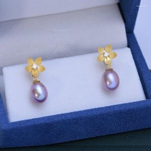 Studörhängen ed0017 Lefei Fashion Luxury Strong Luster Round 9-10mm Rice 7.5-8.5mm Freshwater Pearl Flower Women S925 Silver Jewelry