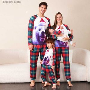 Conjunto de pijama familiar com estampa de urso de Natal, roupas combinando para pais e filhos, macacão de bebê macio, 2 peças, roupa de dormir, look de Natal T230921, 2023