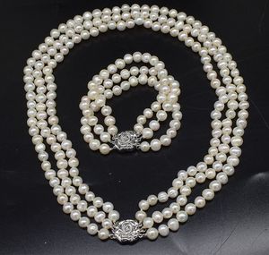 Ожерелья с подвесками, комплект из 2/3 рядов, ожерелье из пресноводного жемчуга, браслет, белый, 7-8 мм, почти круглый Fppj, оптовая продажа, бусины природы 230921