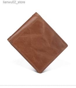 Money Clips Genuine Leather Wallet Men Slim RFID Purse Card Holder Coin Pocket ID Window Minimalist Wallets Q230921