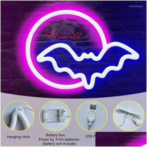 Night Lights Moon Bat Sign Neon Led Animal Modeling Lamp Nightlight Scene Ornaments Decor Room Wall Shop Party Home Halloween Drop D Otwbl