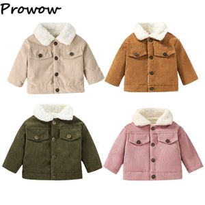 Jackor Prowow 03y Baby Winter Jacket Born Tjockna varm corduroy -kappa för pojkar Girls Fleece Outwear Toddler Kids kläder 230920