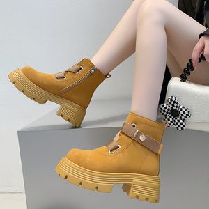 Bota s sapatos 2023 fivela de cinto moda lado zipp casual mulheres de alta qualidade dedo do pé redondo tornozelo 230921