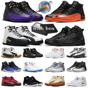 Med Box 12s Jumpman 12 basketskor åska frysta stunder svart katt 12 fält lila lysande orange slutspelet mens tränare kvinnor sneakers sport stor storlek US13