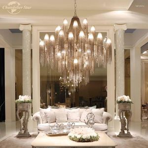 Chandeliers Luxury LED Lighting Traditional Vintage Tassel Crystal Pendant Hanging Lamp Lustre For Living Room Bedroom Villa