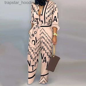 Kobiety Jumpsuits Rompers Długie rękawie Kobiety Kobiety 2023 Button Lose koronki Up Elegancki nadruk Sprężyny Lato Lato Długie spodnie Vintage kombinezon L230921