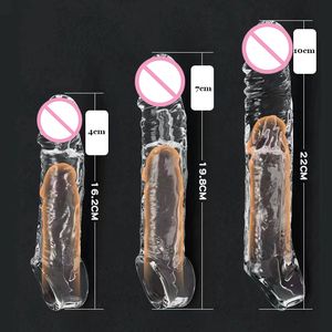 Extensões Transparente Pênis Estender Manga Reutilizável Dildo Enhancer Atraso Ejaculação Cock Anéis Bocal Sex Toys para Homens 230920