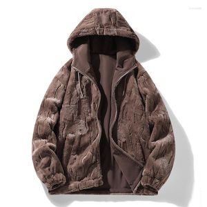 Jaquetas masculinas outono inverno jaqueta de lã macia com capuz homens casaco de pelúcia moda coreano streetwear zip up reversível outerwear roupas tops