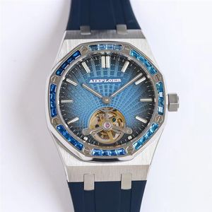 Mens Diamond Tourbillon Watches Automatic Mechanical Movement Watch Rubber Strap Waterproof Luminous Luxury Designer Wristwatches259Q