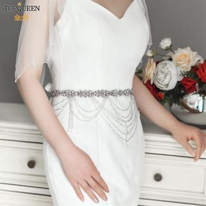 Wedding Sashes TOPQUEEN S08 White Dress Sash Belt Bridal Silver Beads Rhinestone Luxury Female Jewelry Diamonte269M