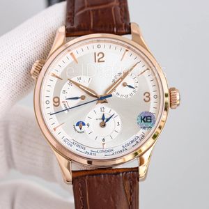 Relógio de pulso mecânico automático elegante e elegante masculino ouro prata 40 mm mostrador Cal.939A/1 Reserva de energia GMT design clássico relógio de pulso casual com pulseira de couro RE14