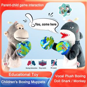 Plyschdockor barn boxning mot elektriska plysch leksaker förälder-barn interaktiv spelmonkey shark fylld docka leksak julklappar för barn 230921