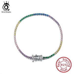 Charme Pulseiras Orsa Jewels Multi-Color Silver Tennis Pulseira para Mulheres Completa Pavimentada AAAA Zircon Pulseira Jóias Presente de Festa Atacado OSB62 230921