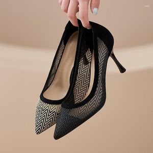 Scarpe eleganti Donna Mesh Tacchi alti Pelle Taglia piccola 31 32 33 34 Donna grande 42 43 Scarpa singola traforata da lavoro