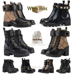 Fashion Leather Boots Womens Martin Boots Zipper Vintage Print Jacquard Textile Classic Ankle Boot Lace-Up Boot Platfrom Heel Combat Boot Snow Boot With Box