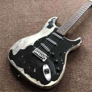 Anpassad åldrad svart elektrisk gitarr Rosewood Fingerboard Chrome Hårdvarukvalitet