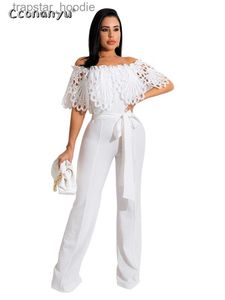 Kvinnors jumpsuits rompers Summer Ruffled Collar Long Pants One Piece Black One Piece Jumpsuit Elegance Casual Wide Leg Rompers Overalls For Women 2022 L230921